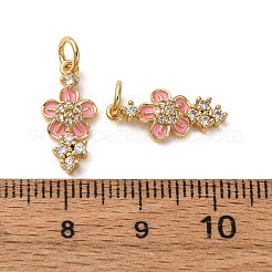 真鍮製マイクロパヴェキュービックジルコニアペンダント  花  エナメル  丸カン付き  カドミウムフリー＆鉛フリー  ラックめっき  長持ちメッキ  18KGP本金メッキ  16.5x7.5x3mm  穴：3.5mm&nbsp;KK-D390-20G-01