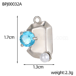 Rectangle Charms 304 Stainless Steel Cubic Zirconia Pendants&nbsp;STAS-OY004-24P