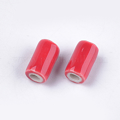 手作りの陶器ビーズ  光沢釉の磁器のスタイル  コラム  レッド  10~10.5x6mm  穴：2mm&nbsp;X-PORC-S498-14C