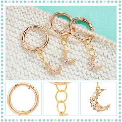 合金キュービックジルコニア三日月靴チャーム  スプリングゲートリング付き  ブーツの装飾アクセサリー用  ゴールドカラー  70mm  6のペア/セット&nbsp;PALLOY-AB00006