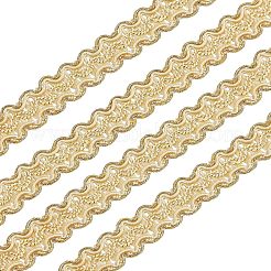 ポリエステルリボン  カード付き  波の模様でフラット  服飾材料  ゴールド  5/8インチ（15mm）  13.12ヤード（12m）/カード&nbsp;OCOR-WH0068-09