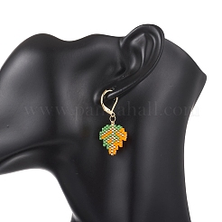 3 Pairs 3 Colors Leaf Glass Seed Beaded Leverback Earrings&nbsp;EJEW-MZ00701