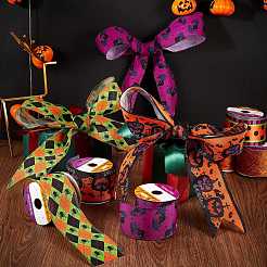 ポリエステルリボン  片面ハロウィン段落模様  ギフト包装用  花の弓工芸品の装飾  ミックスカラー  2-1/2インチ（63mm）  6ヤード/ロール  6ロール/セット&nbsp;OCOR-SZC0001-01