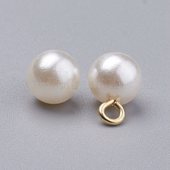 アクリルパールのペンダント  黄金色の鉄のループ  ラウンド  ホワイト  15x10mm  穴：2.5mm&nbsp;IFIN-I031-01G
