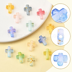 130色グラデーションカラー透明アクリルビーズ10個  金色の箔付き  クロス  ミックスカラー  16x12.5x4.5mm  穴：2.5mm  13個/カラー&nbsp;OACR-FS0002-05
