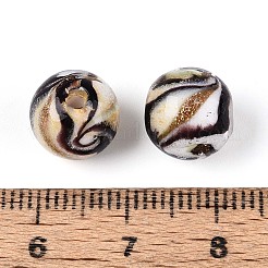 手作りゴールドパウダー入りランプワークビーズ  ラウンド  アンティークホワイト  10mm  穴：1.4mm  約50個/連&nbsp;LAMP-T024-11A
