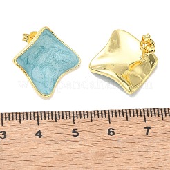 女性のための真鍮エナメル スタッド イヤリング  菱形  長持ちメッキ  ラックめっき  鉛フリー＆カドミウムフリー  ゴールドカラー  空色  20x22mm&nbsp;KK-CBA760A-07G-03