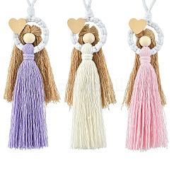 3Pcs 3 Colors Handmade Macrame Cotton Angel Hanging Ornaments&nbsp;HJEW-JM02711