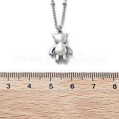 304ステンレススチールペンダントネックレス  クマ  ステンレス鋼色  15.55インチ（39.5cm）&nbsp;NJEW-K255-22P