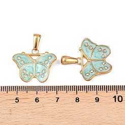 304ステンレススチールラインストーンペンダント  エナメルスタイル  蝶のチャーム  アクアマリン  18x22.5x4.5mm  穴：7x3mm&nbsp;STAS-P438-08G