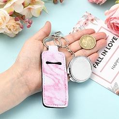 PUレザーと鉄製の鏡のキーホルダー  霜降りの長方形  合金製回転式ロブスタークロウ留め金とリング付き  フラミンゴ  155mm&nbsp;HJEW-YW00545-02