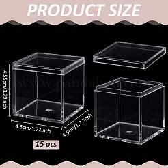 ミニフィギュア用の透明なプラスチック製ディスプレイケース  ふた付き  正方形  透明  4.5x4.5x4.55cm&nbsp;ODIS-WH0043-152E