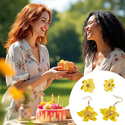 2 Pairs 2 Styles Iron Flower Dangle Earrings and Sweet and Stylish Multi-layer Petal Flower Stud Earrings&nbsp;EJEW-TA0001-80C