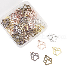 合金ペンダント  カドミウムフリー＆鉛フリー  クマ足プリント  ミックスカラー  19x17x1.5mm  穴：2mm  5色  10個/色  50個/箱&nbsp;PALLOY-CJ0001-61