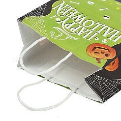 ハロウィーンの紙製大釜プリントトートバッグ  ギフト収納用品  長方形  黄緑  15x8x20.8cm&nbsp;ABAG-P015-05A