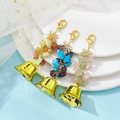宝石チップと合金ちょう結び kcychain  鉄製のベルと合金のカニカン付き  75mm  3個/セット&nbsp;HJEW-JM01313
