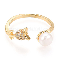 Natural Pearl Open Cuff  Ring Micro Pave Clear Cubic Zirconia&nbsp;PEAR-N022-C07