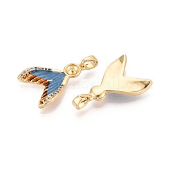 スプレー塗装された真鍮のマイクロパヴェキュービックジルコニアペグベイル  片穴パーツ用  魚尾  18KGP本金メッキ  コーンフラワーブルー  21.5x16x3mm  穴：4.5mm  ピン：0.8mm&nbsp;KK-T072-31G