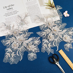 ポリエステル アクリル ラインストーン アップリケ 刺繍 ABS スパンコール  鉄ベース  花  ライトグレー  340x260x6mm&nbsp;FIND-WH20019-165A-01