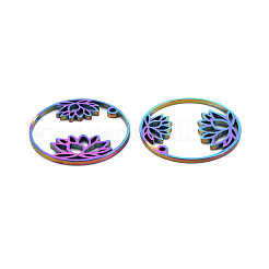 ステンレスペンダント201個  花と環  虹色  25x1.5mm  穴：1.2mm&nbsp;STAS-S119-149M