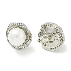 真鍮マイクロペーブクリアキュービックジルコニアスタッドピアス  プラスチック製のビーズと  ラウンド  プラチナ  16mm&nbsp;EJEW-H014-03P
