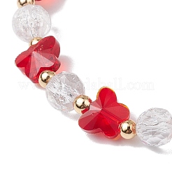 ガラスビーズストレッチブレスレット  蝶  真鍮のビーズで  レッド  内径：3-1/2インチ（8.75cm）&nbsp;BJEW-JB11414-02