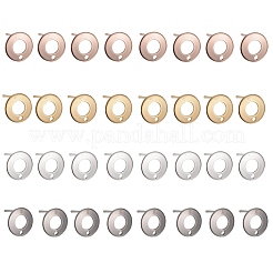 32個 4色 304ステンレススチールスタッドピアス金具  ドーナツ  ミックスカラー  10.3mm  穴：1.3mm  ピン：0.7mm  8個/カラー&nbsp;STAS-LS0001-08