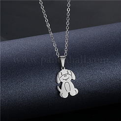犬のステンレスペンダントネックレス  女性用アズキチェーンネックレス  ステンレス鋼色  17.72インチ（45cm）&nbsp;PW-WGEE715-01