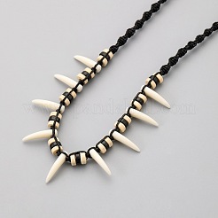 Adjustable Wood Beads Resin Fang Braided Wazed Cord Tribal Necklaces&nbsp;WGF0609-01