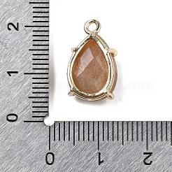 天然サンストーンのファセットペンダント  ラックメッキ金メッキ真鍮ティアドロップチャーム  17x10x6mm  穴：1.5mm&nbsp;G-M431-16G-01