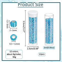 96g12色12/0グレードの丸いガラスシードビーズ  銀並ぶ  ミックスカラー  2x1.5mm  穴：0.3mm  約8g /カラー&nbsp;SEED-NB0002-09
