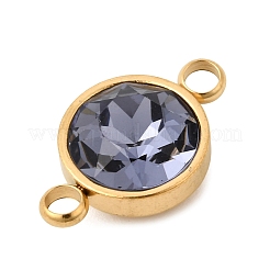 304 Stainless Steel with Faceted K9 Glass Birth Stone Flat Round Links Connector Charms&nbsp;STAS-F139-042G-A06