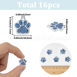16本合金エナメルチャーム  グリッターパウダー付き  犬の足跡  プラチナ  ブルー  17.7x16.6x2mm  穴：2mm&nbsp;ENAM-SC0007-01