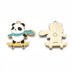 メッキ合金エナメルチャームラック  カドミウムフリー＆ニッケルフリー＆鉛フリー  ライトゴールド  パンダ  ブラック  30x26.5x2mm  穴：2mm&nbsp;ENAM-N055-044