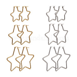 ステンレス製のフープピアス  スター  ゴールデン·ステンレス鋼色  12ゲージ  30x30x2mm  24個/セット&nbsp;STAS-TA0001-20