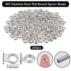 201ステンレススチールスペーサービーズ200個  フラットラウンド  ステンレス鋼色  6x2mm  穴：4mm&nbsp;STAS-BBC0004-35