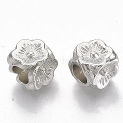 メッキabsプラスチックヨーロッパビーズ  大穴ビーズ  花を持つキューブ  プラチナ  8.5x8.5x8.5mm  穴：4.5mm&nbsp;X-KY-T019-19