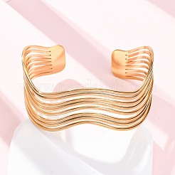 女性用304ステンレススチールカフバングル  ゴールドカラー  1-1/8インチ（2.8cm）  内径：2インチ（5.1cm）&nbsp;BJEW-D306-05G