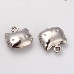 変色しにくい316サージカルステンレスペンダント  猫の形  ステンレス鋼色  10x10x4mm  穴：1mm&nbsp;STAS-G229-42P