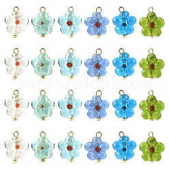 18個 6色 ハンドメイド シルバーホイル ガラス ランプワーク ペンダント  花  304ステンレススチール製金具付き  ミックスカラー  18mm  穴：2mm  3個/カラー&nbsp;PALLOY-YW00131