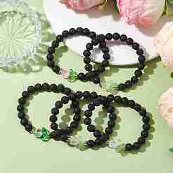 Natural Lava Rock Round Beaded Stretch Bracelets&nbsp;BJEW-JB10207