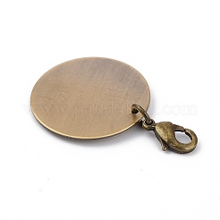 真鍮チャーム  空白タグのスタンプ  カニカン付き  フラットラウンド  アンティークブロンズ  39mm  ペンダント：25x1mm&nbsp;HJEW-JM00396-02