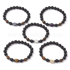 Natural Lava Rock Beads  Stretch Bracelets for Women Men&nbsp;BJEW-JB11323