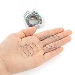 40個 2スタイル イオンプレーティング(IP) 304ステンレススチール フープピアス 金具  ワイングラスチャームのパーツ  虹色  21ゲージ  25~35x0.7mm  20個/スタイル&nbsp;STAS-LS0001-47MC