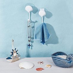 磁器装飾フックハンガー  アイアンフック＆プラスチックシームレスステッカー付き  シェル形状  ホワイト  46.5~100x47~60x11~33mm  3個/セット  2セット&nbsp;HJEW-NB0001-64