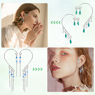 DICOSMETIC 100Pcs 2 Styles Ear Cuffs Earrings Stainless Steel No Piercing Ear Cuffs with Horizontal Loops Adjustable Ear Cuff for DIY Earring Jewelry