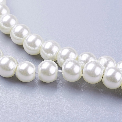 ガラスパールビーズ連売り  パールカラーの  ラウンド  乳白色  6mm  穴：1mm  約140個/連  32インチ&nbsp;HY-6D-B02-1