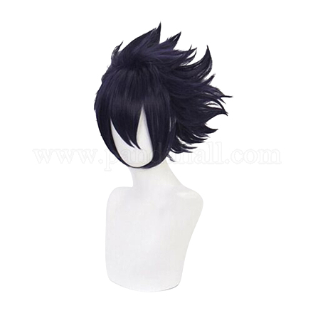 Short Anime Cosplay Wigs Synthetic Hero Spiky Wigs for Makeup Costume with Bang Indigo 7 inch 18cm High Temperature Fiber