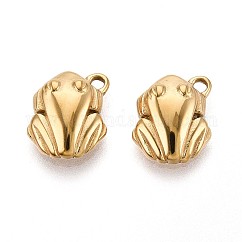 304 Stainless Steel Charms, Frog Charm, Real 14K Gold Plated, 13x10.5x4mm, Hole: 1.5mm