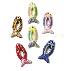 手描きの磁器製大型ペンダント  魚のチャーム  ミックスカラー  65.5~66.5x32~32.5x11mm  穴：3.5~4mm